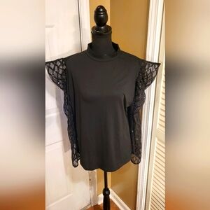 Women's Black Puff Sleeve Crew Mock Neck Blouse, Size 3X